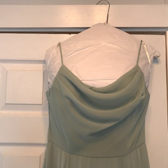 Davids Bridal cowl neck chiffon bridesmaid dress with slit - Picture 11 of 14